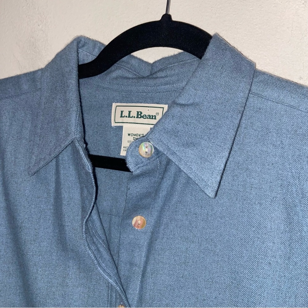 Vintage LL Bean Chamois Shirt Womens Small Pockets Soft Long Sleeve Outdoor Blue - Picture 7 of 10